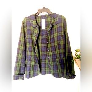 Son De Flor tartan plaid linen jacket.